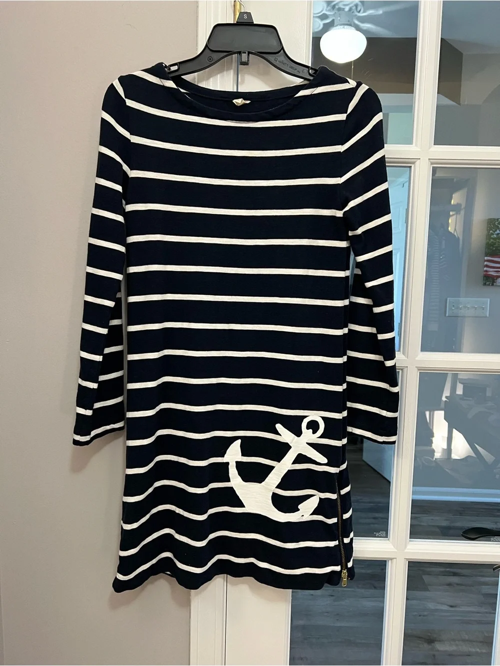 J. Crew Navy & white stripes dress with anchor Detail 100% cotton sz XXS likenew
